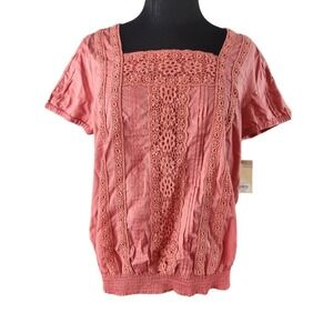 Sonoma medium apricot boho top elastic waist short sleeve NWT